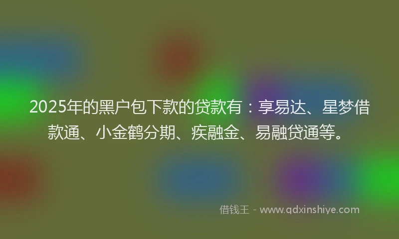 2025年的黑户包下款的贷款有：享易达、星梦借款通、小金鹤分期、疾融金、易融贷通等。