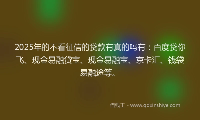 2025年的不看征信的贷款有真的吗有：百度贷你飞、现金易融贷宝、现金易融宝、京卡汇、钱袋易融途等。