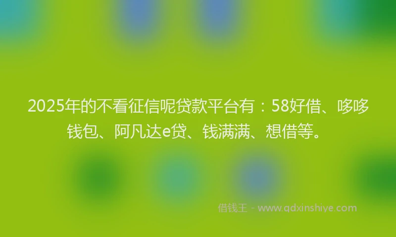2025年的不看征信呢贷款平台有：58好借、哆哆钱包、阿凡达e贷、钱满满、想借等。