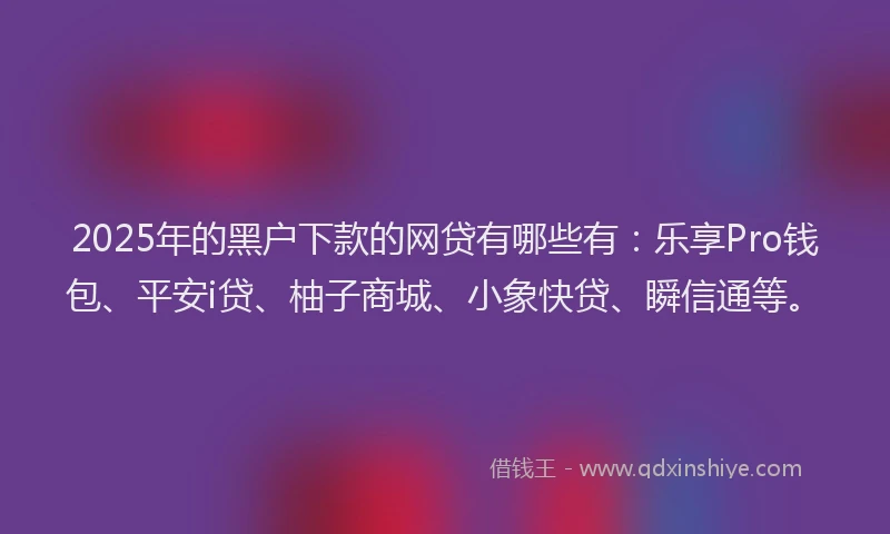 2025年的黑户下款的网贷有哪些有：乐享Pro钱包、平安i贷、柚子商城、小象快贷、瞬信通等。