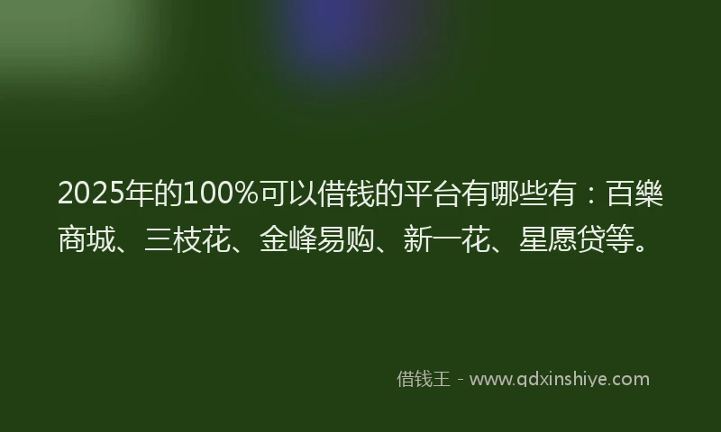 2025年的100%可以借钱的平台有哪些有：百樂商城、三枝花、金峰易购、新一花、星愿贷等。