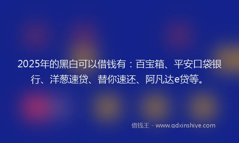 2025年的黑白可以借钱有：百宝箱、平安口袋银行、洋葱速贷、替你速还、阿凡达e贷等。