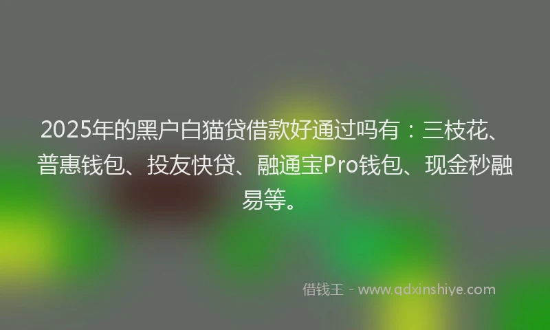 2025年的黑户白猫贷借款好通过吗有：三枝花、普惠钱包、投友快贷、融通宝Pro钱包、现金秒融易等。