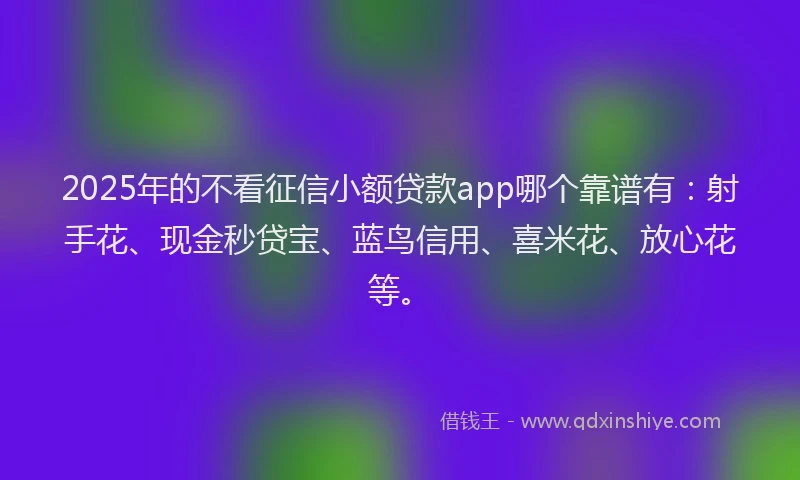 2025年的不看征信小额贷款app哪个靠谱有：射手花、现金秒贷宝、蓝鸟信用、喜米花、放心花等。
