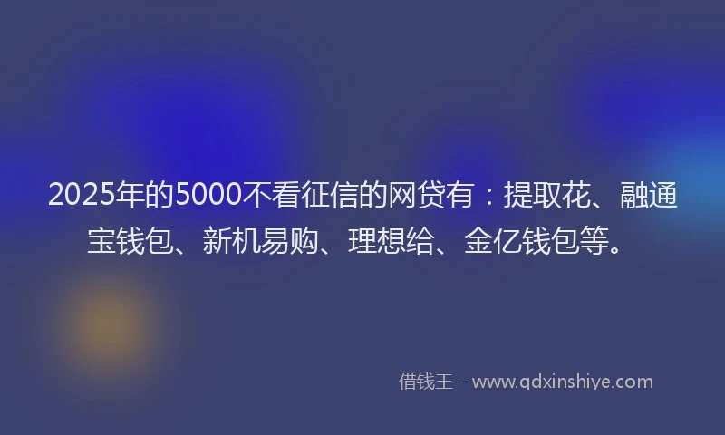 2025年的5000不看征信的网贷有：提取花、融通宝钱包、新机易购、理想给、金亿钱包等。