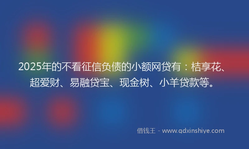 2025年的不看征信负债的小额网贷有：桔享花、超爱财、易融贷宝、现金树、小羊贷款等。