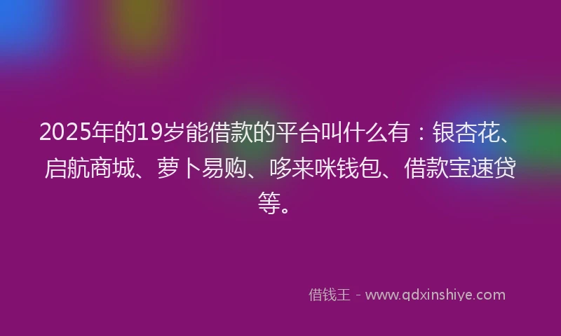 2025年的19岁能借款的平台叫什么有：银杏花、启航商城、萝卜易购、哆来咪钱包、借款宝速贷等。
