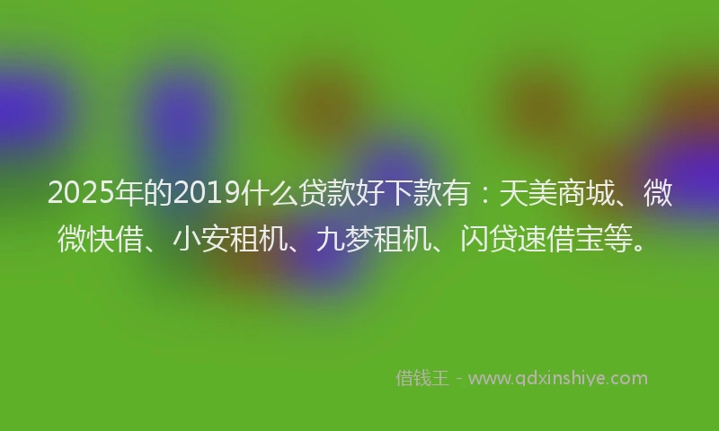 2025年的2019什么贷款好下款有：天美商城、微微快借、小安租机、九梦租机、闪贷速借宝等。