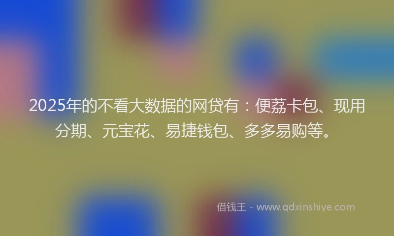 2025年的不看大数据的网贷有：便荔卡包、现用分期、元宝花、易捷钱包、多多易购等。