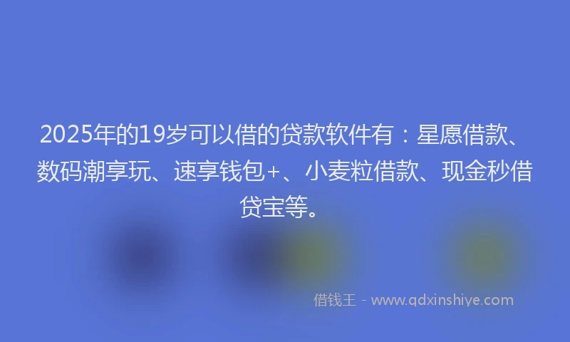2025年的19岁可以借的贷款软件有：星愿借款、数码潮享玩、速享钱包+、小麦粒借款、现金秒借贷宝等。