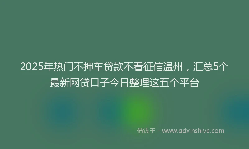 2025年热门不押车贷款不看征信温州，汇总5个最新网贷口子今日整理这五个平台