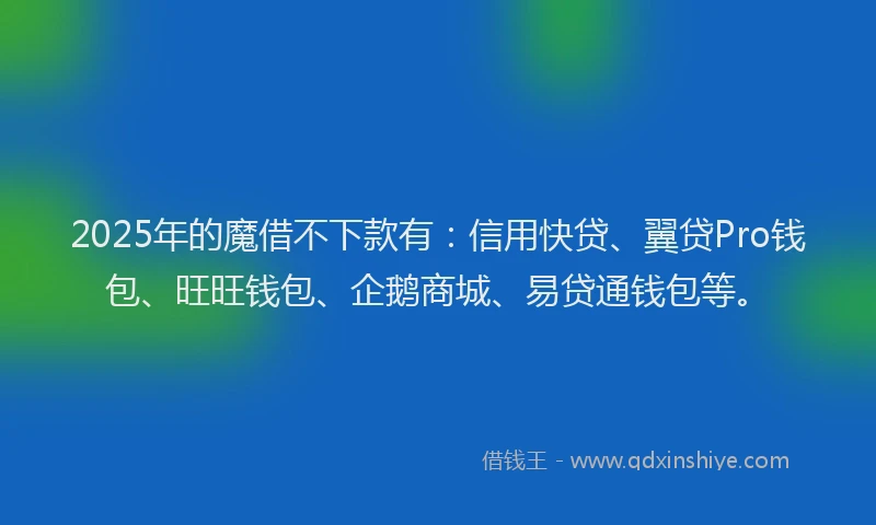 2025年的魔借不下款有：信用快贷、翼贷Pro钱包、旺旺钱包、企鹅商城、易贷通钱包等。