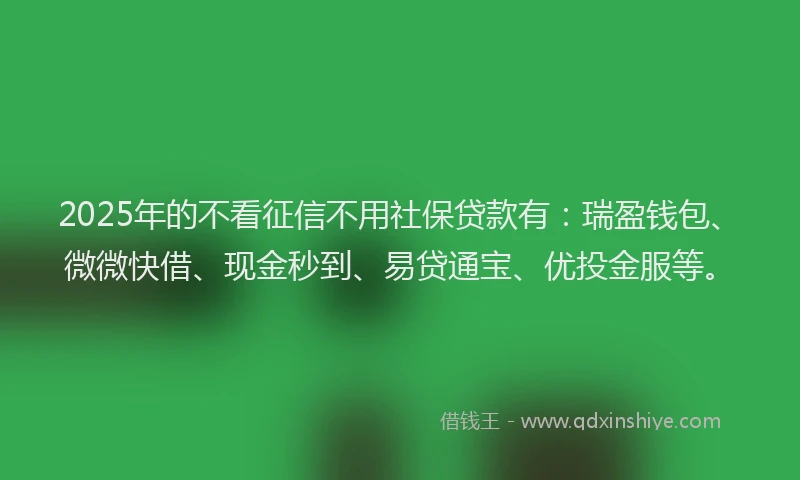 2025年的不看征信不用社保贷款有：瑞盈钱包、微微快借、现金秒到、易贷通宝、优投金服等。