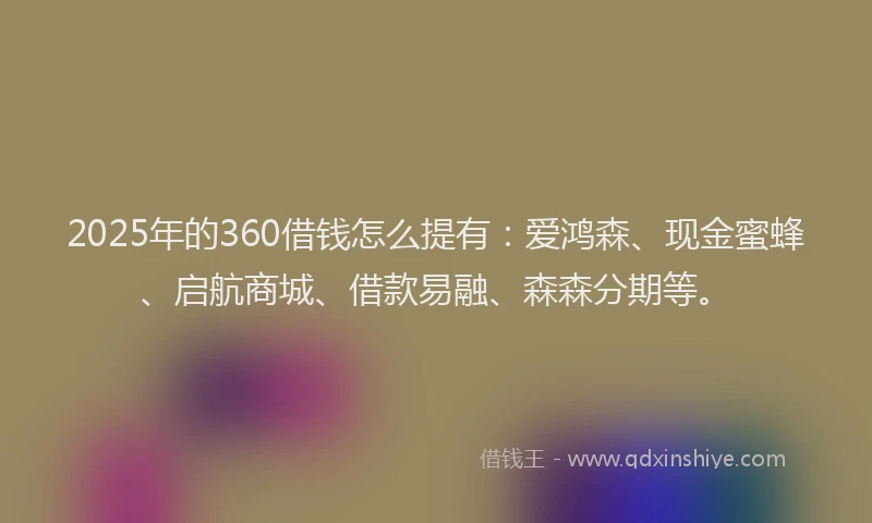 2025年的360借钱怎么提有：爱鸿森、现金蜜蜂、启航商城、借款易融、森森分期等。