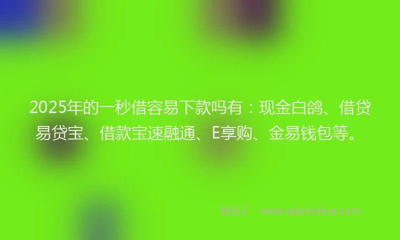 2025年的一秒借容易下款吗有：现金白鸽、借贷易贷宝、借款宝速融通、E享购、金易钱包等。