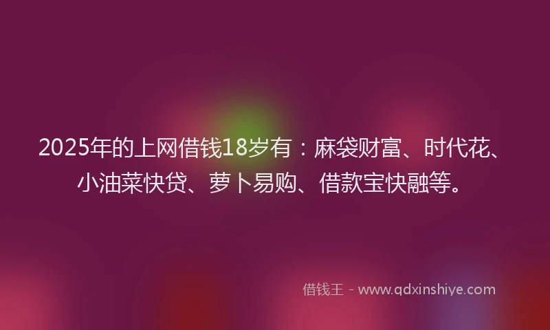 2025年的上网借钱18岁有：麻袋财富、时代花、小油菜快贷、萝卜易购、借款宝快融等。