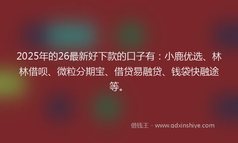 2025年的26最新好下款的口子有：小鹿优选、林林借呗、微粒分期宝、借贷易融贷、钱袋快融途等。
