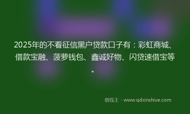 2025年的不看征信黑户贷款口子有：彩虹商城、借款宝融、菠萝钱包、鑫诚好物、闪贷速借宝等。
