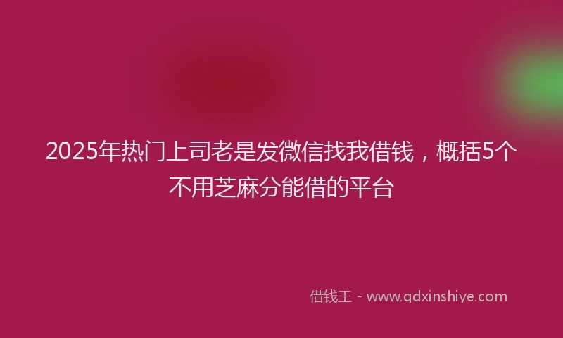 2025年热门上司老是发微信找我借钱，概括5个不用芝麻分能借的平台