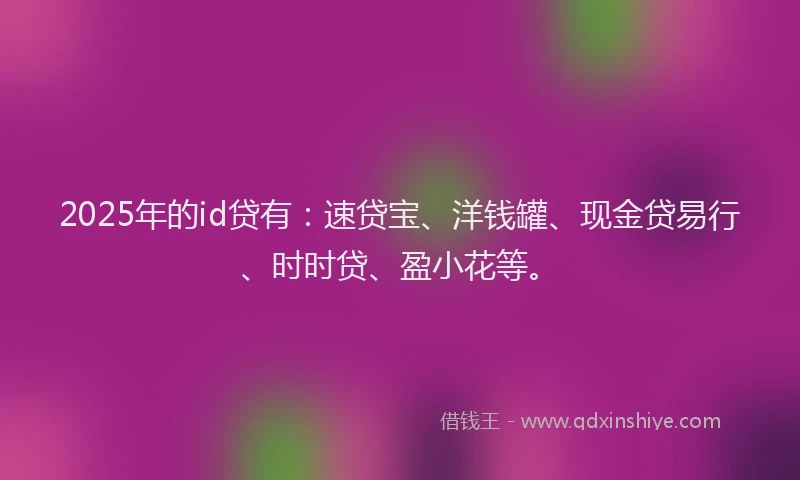 2025年的id贷有：速贷宝、洋钱罐、现金贷易行、时时贷、盈小花等。