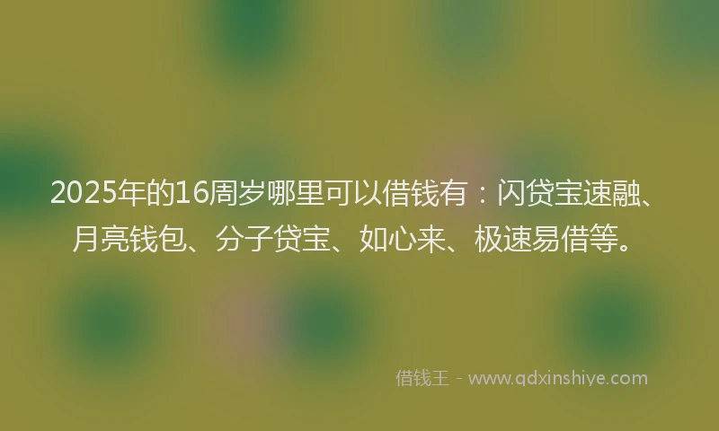 2025年的16周岁哪里可以借钱有：闪贷宝速融、月亮钱包、分子贷宝、如心来、极速易借等。