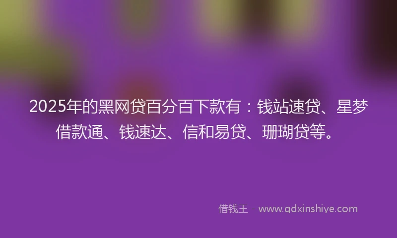 2025年的黑网贷百分百下款有：钱站速贷、星梦借款通、钱速达、信和易贷、珊瑚贷等。
