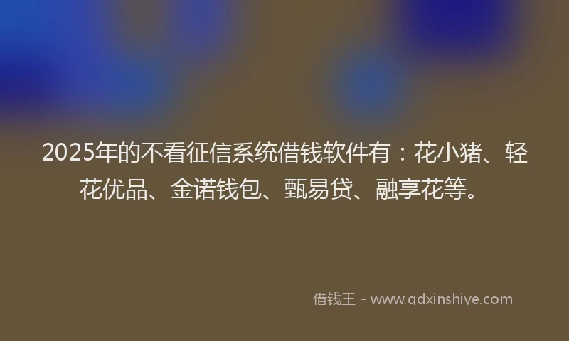 2025年的不看征信系统借钱软件有：花小猪、轻花优品、金诺钱包、甄易贷、融享花等。