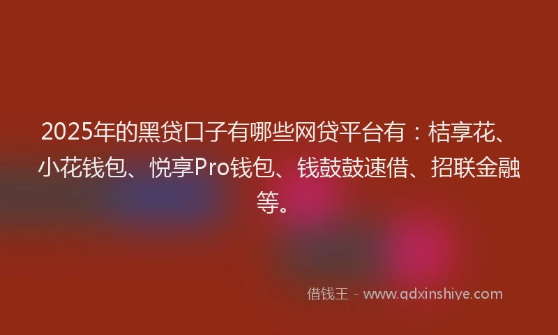 2025年的黑贷口子有哪些网贷平台有：桔享花、小花钱包、悦享Pro钱包、钱鼓鼓速借、招联金融等。