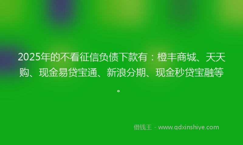 2025年的不看征信负债下款有：橙丰商城、天天购、现金易贷宝通、新浪分期、现金秒贷宝融等。