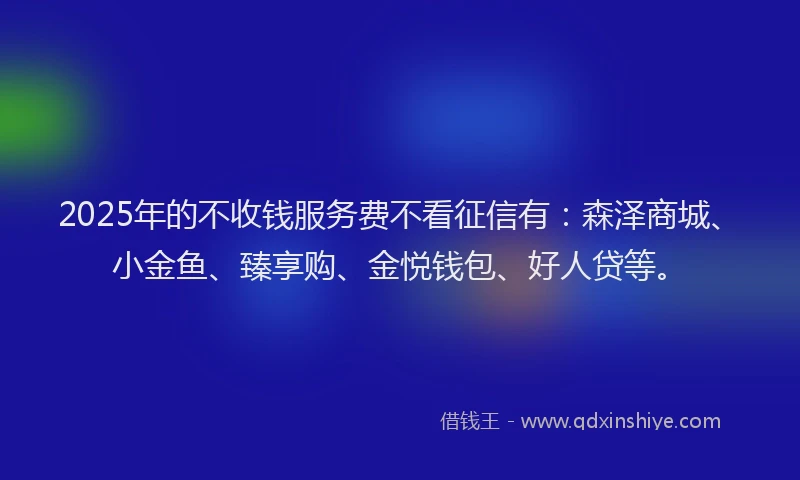 2025年的不收钱服务费不看征信有：森泽商城、小金鱼、臻享购、金悦钱包、好人贷等。