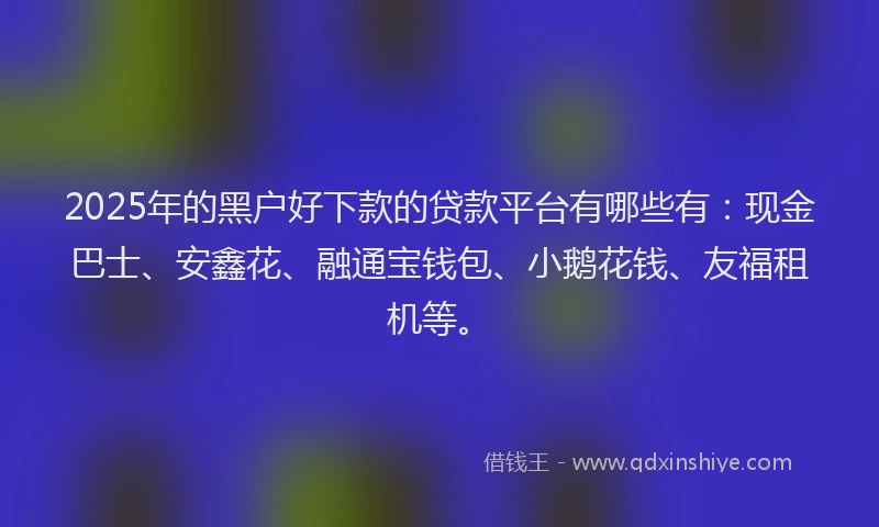 2025年的黑户好下款的贷款平台有哪些有：现金巴士、安鑫花、融通宝钱包、小鹅花钱、友福租机等。