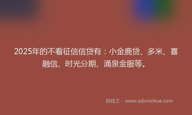 2025年的不看征信信贷有：小金鹿贷、多米、喜融信、时光分期、涌泉金服等。
