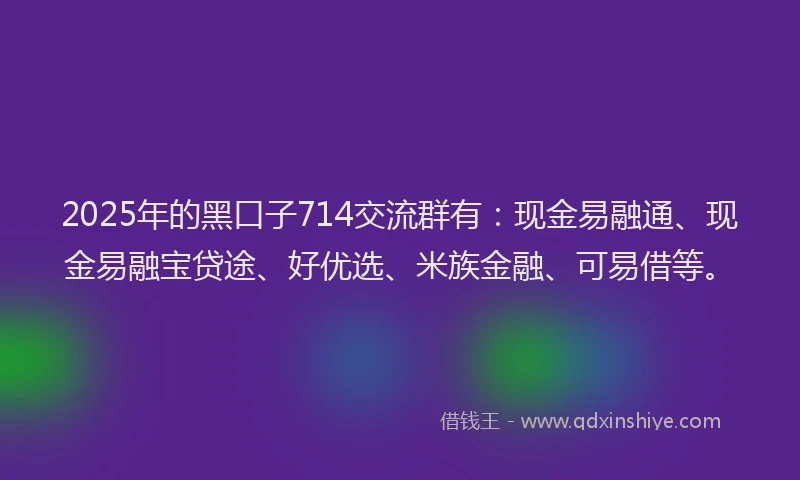 2025年的黑口子714交流群有：现金易融通、现金易融宝贷途、好优选、米族金融、可易借等。