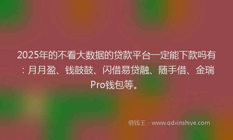 2025年的不看大数据的贷款平台一定能下款吗有：月月盈、钱鼓鼓、闪借易贷融、随手借、金瑞Pro钱包等。