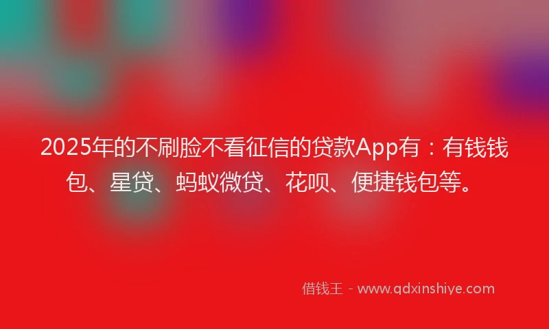2025年的不刷脸不看征信的贷款App有：有钱钱包、星贷、蚂蚁微贷、花呗、便捷钱包等。