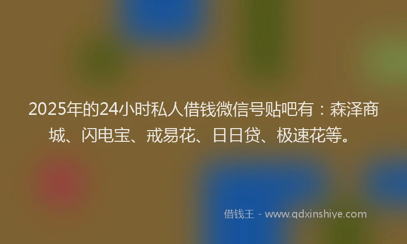 2025年的24小时私人借钱微信号贴吧有：森泽商城、闪电宝、戒易花、日日贷、极速花等。