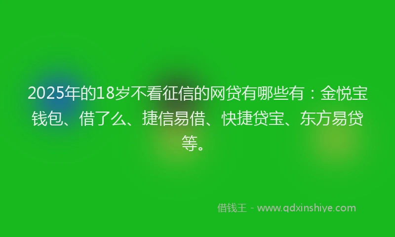 2025年的18岁不看征信的网贷有哪些有：金悦宝钱包、借了么、捷信易借、快捷贷宝、东方易贷等。