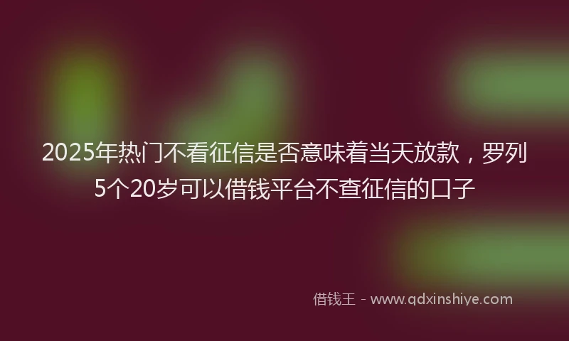 2025年热门不看征信是否意味着当天放款，罗列5个20岁可以借钱平台不查征信的口子