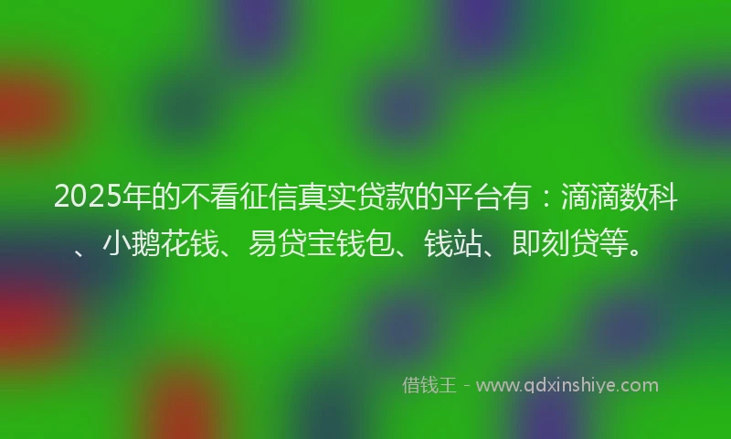 2025年的不看征信真实贷款的平台有：滴滴数科、小鹅花钱、易贷宝钱包、钱站、即刻贷等。