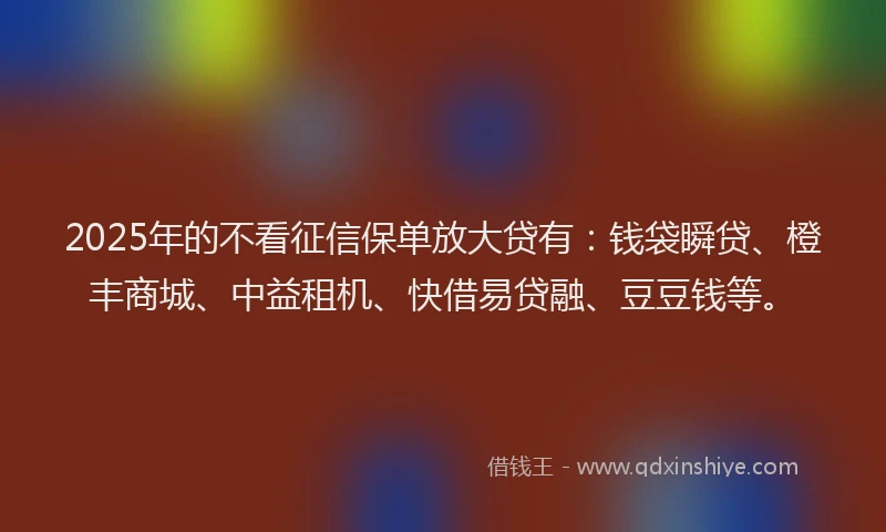 2025年的不看征信保单放大贷有：钱袋瞬贷、橙丰商城、中益租机、快借易贷融、豆豆钱等。