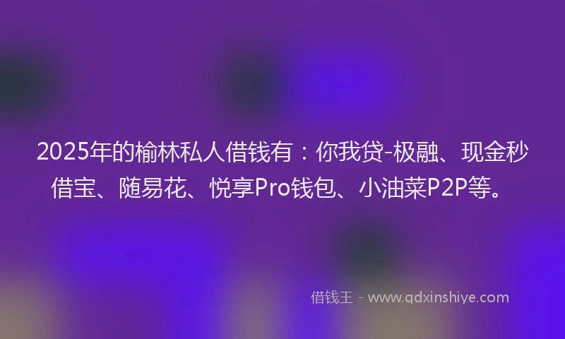 2025年的榆林私人借钱有：你我贷-极融、现金秒借宝、随易花、悦享Pro钱包、小油菜P2P等。