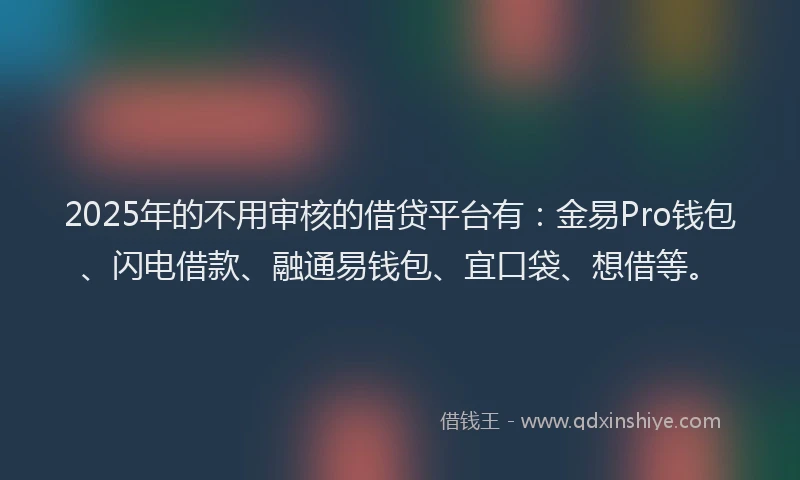 2025年的不用审核的借贷平台有：金易Pro钱包、闪电借款、融通易钱包、宜口袋、想借等。