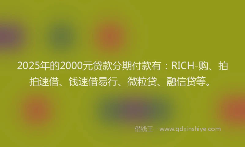 2025年的2000元贷款分期付款有：RICH-购、拍拍速借、钱速借易行、微粒贷、融信贷等。