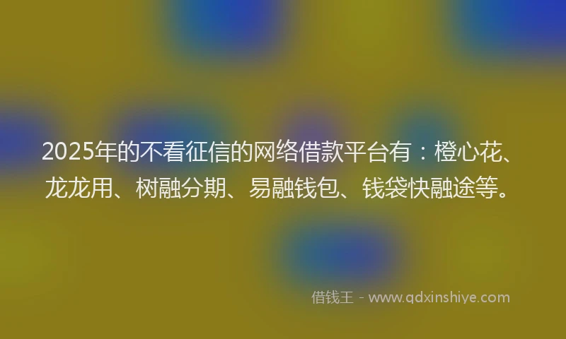 2025年的不看征信的网络借款平台有:橙心花、龙龙用、树融分期、易融钱包、钱袋快融途等。