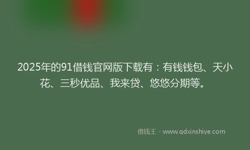 2025年的91借钱官网版下载有：有钱钱包、天小花、三秒优品、我来贷、悠悠分期等。