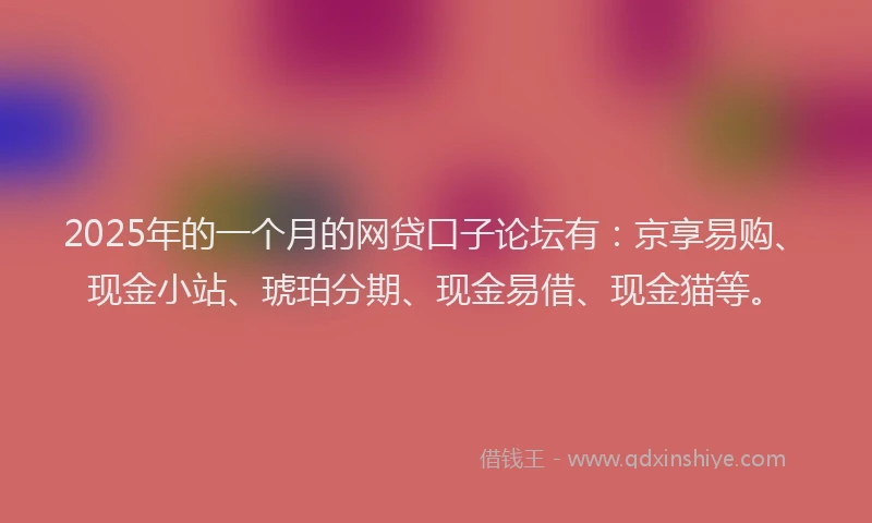 2025年的一个月的网贷口子论坛有：京享易购、现金小站、琥珀分期、现金易借、现金猫等。