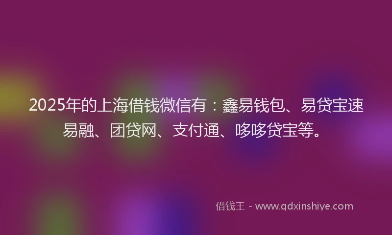2025年的上海借钱微信有：鑫易钱包、易贷宝速易融、团贷网、支付通、哆哆贷宝等。