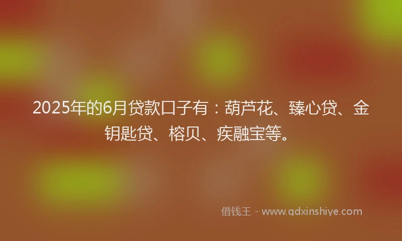 2025年的6月贷款口子有：葫芦花、臻心贷、金钥匙贷、榕贝、疾融宝等。