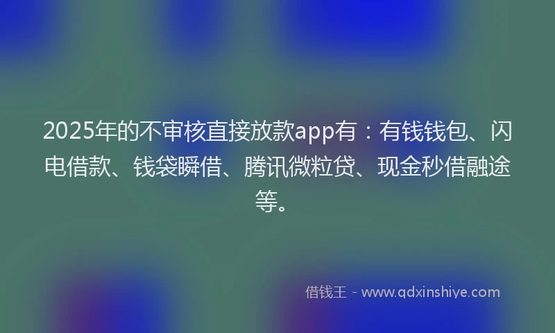 2025年的不审核直接放款app有：有钱钱包、闪电借款、钱袋瞬借、腾讯微粒贷、现金秒借融途等。