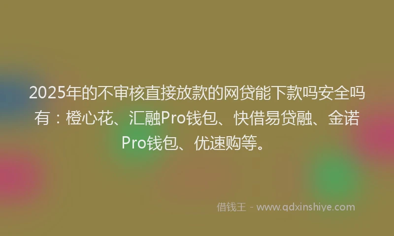 2025年的不审核直接放款的网贷能下款吗安全吗有：橙心花、汇融Pro钱包、快借易贷融、金诺Pro钱包、优速购等。